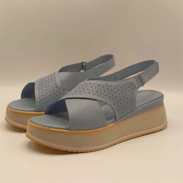 Athena Mavi Deri Dolgu Topuk Sandalet - 4