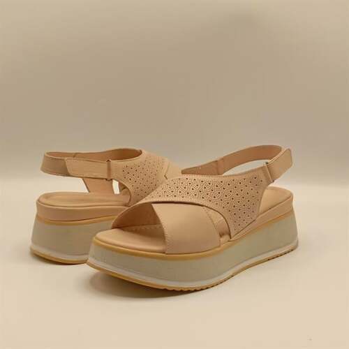 Athena Pudra Deri Dolgu Topuk Sandalet - 4