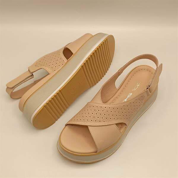 Athena Pudra Deri Dolgu Topuk Sandalet - 5