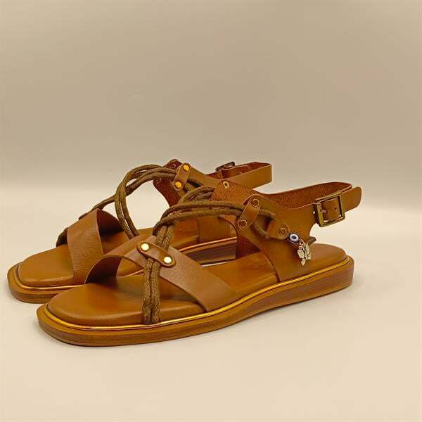 Belen Kahverengi Deri Düz Kadın  Sandalet - 4