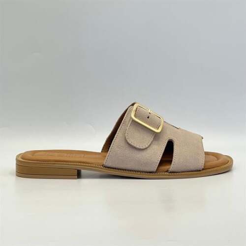 Bellini Bej Süet Tokalı Gerçek Deri Kadın Terlik