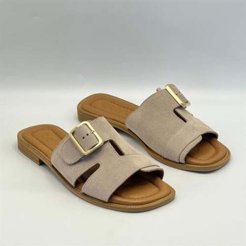 Bellini Bej Süet Tokalı Gerçek Deri Kadın Terlik - 2