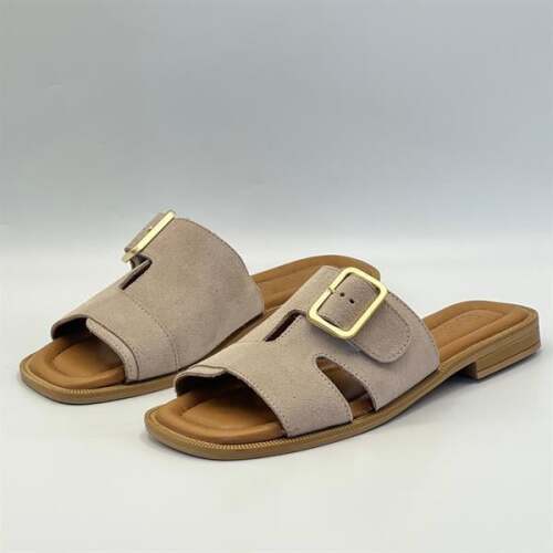 Bellini Bej Süet Tokalı Gerçek Deri Kadın Terlik - 4