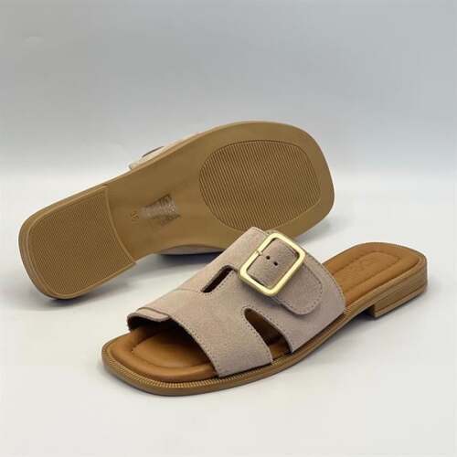 Bellini Bej Süet Tokalı Gerçek Deri Kadın Terlik - 5