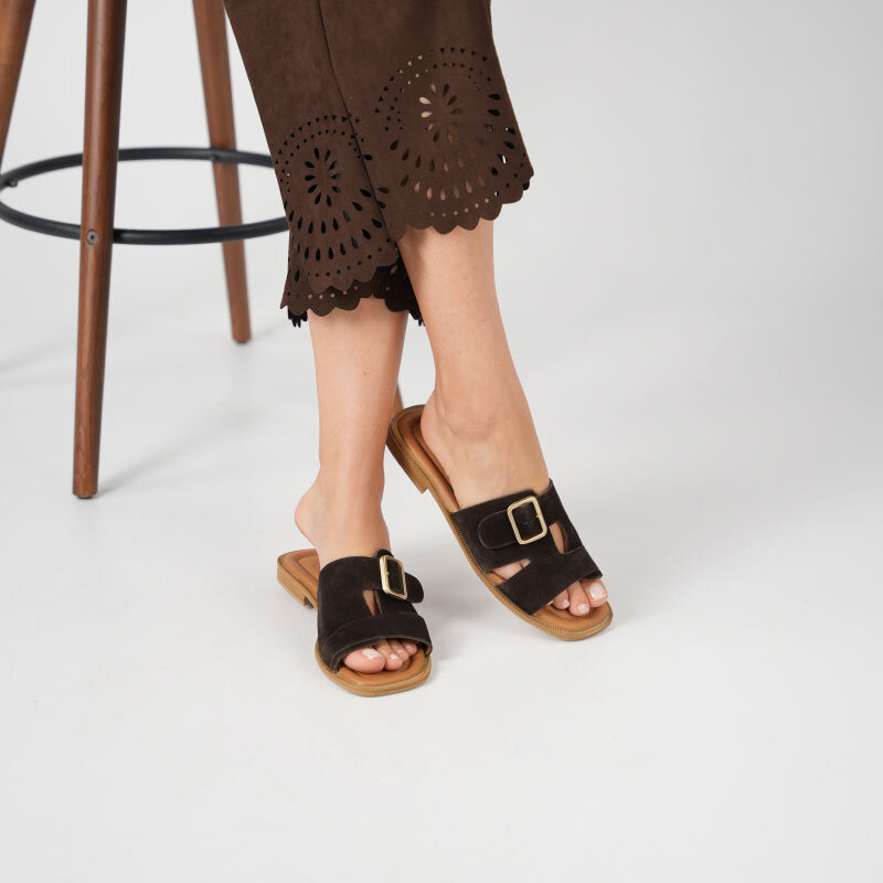 Bellini Kahve Süet Tokalı Gerçek Deri Kadın Terlik - 3