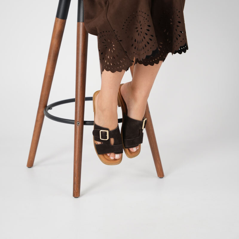 Bellini Kahve Süet Tokalı Gerçek Deri Kadın Terlik - 2