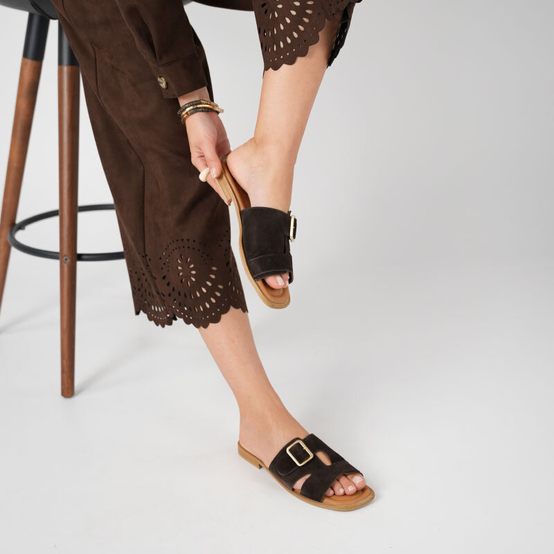 Bellini Kahve Süet Tokalı Gerçek Deri Kadın Terlik - 1