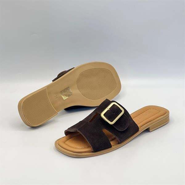 Bellini Kahve Süet Tokalı Gerçek Deri Kadın Terlik - 5