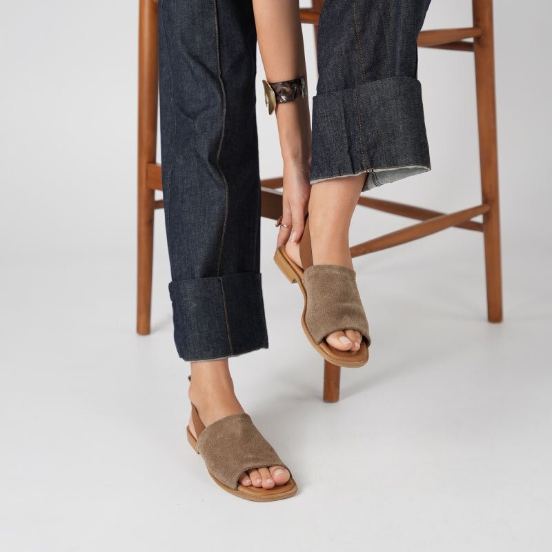 Bellini Kahverengi Gerçek Süet Deri Kadın Sandalet – Termo Tabanlı, El Yapımı - 1