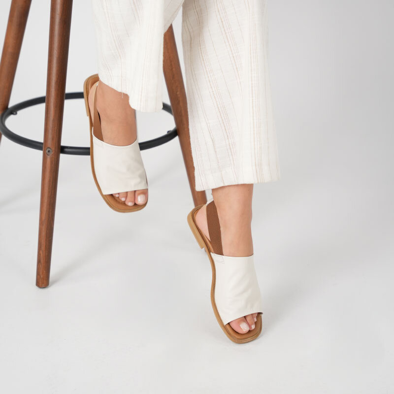 Bellini Krem Deri Kadın Sandalet | Zarif & Şık Yaz Stili - 2