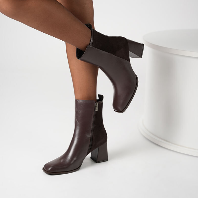 Berit Acı Kahve Deri & Süet Kadın Bot – TPU Kaymaz Tırtıklı Taban – 21 cm