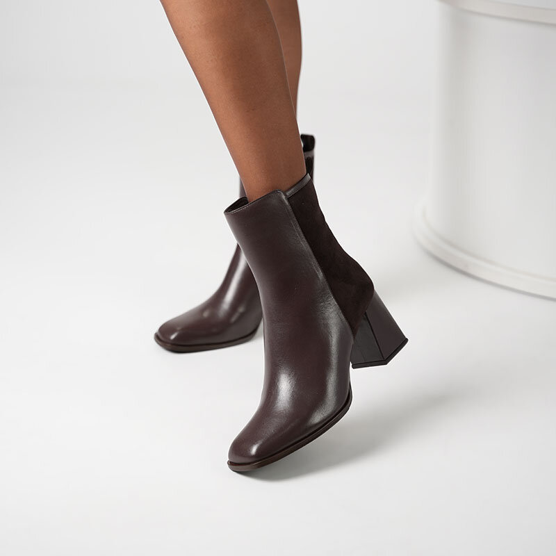 Berit Acı Kahve Deri & Süet Kadın Bot – TPU Kaymaz Tırtıklı Taban – 21 cm - 2