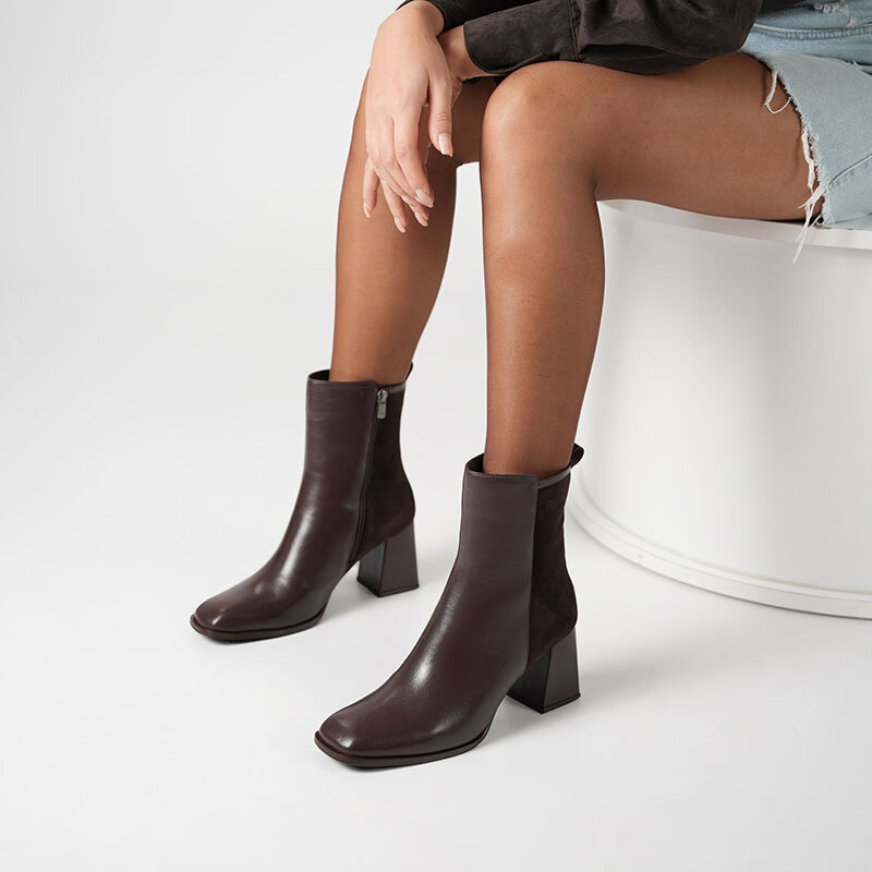 Berit Acı Kahve Deri & Süet Kadın Bot – TPU Kaymaz Tırtıklı Taban – 21 cm - 3