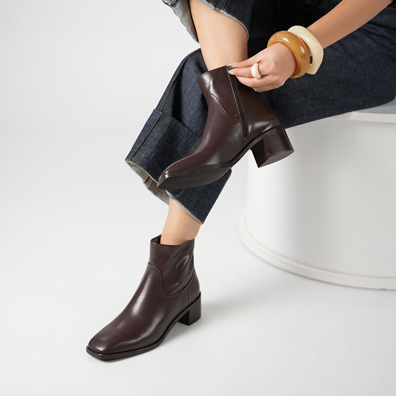 Blanca Acı Kahve Deri Kadın Bot – TPU Kaymaz Taban – 17 cm Bot Boyu – Fermuarlı – Gerçek Deri