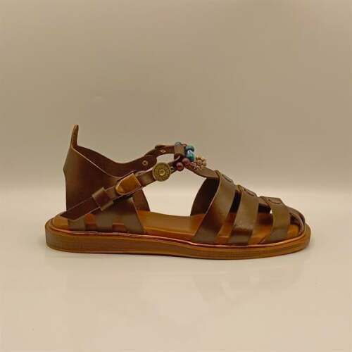 Cali Kahverengi Deri Düz Kadın Sandalet