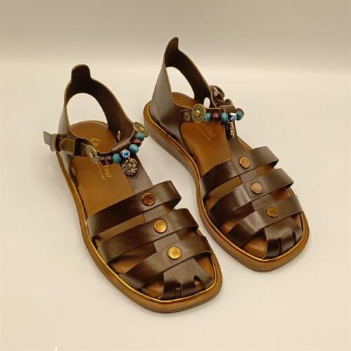 Cali Kahverengi Deri Düz Kadın Sandalet - 2