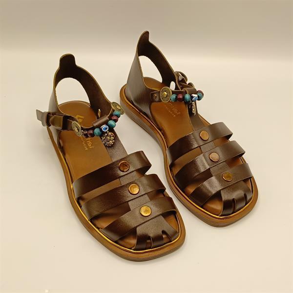 Cali Kahverengi Deri Düz Kadın Sandalet - 2