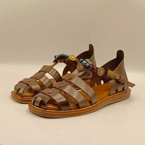 Cali Kahverengi Deri Düz Kadın Sandalet - 4