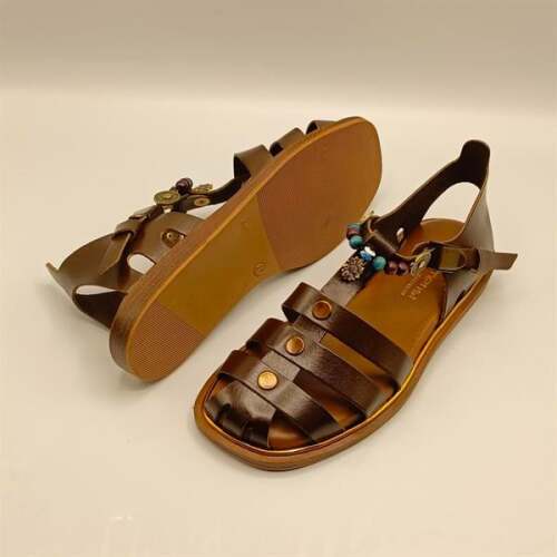 Cali Kahverengi Deri Düz Kadın Sandalet - 5