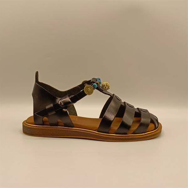 Cali Siyah Deri Düz Kadın Sandalet - 1