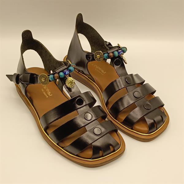 Cali Siyah Deri Düz Kadın Sandalet - 2