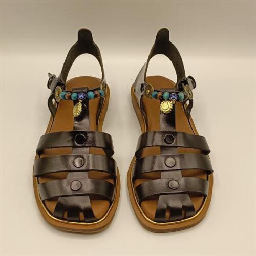 Cali Siyah Deri Düz Kadın Sandalet - 3