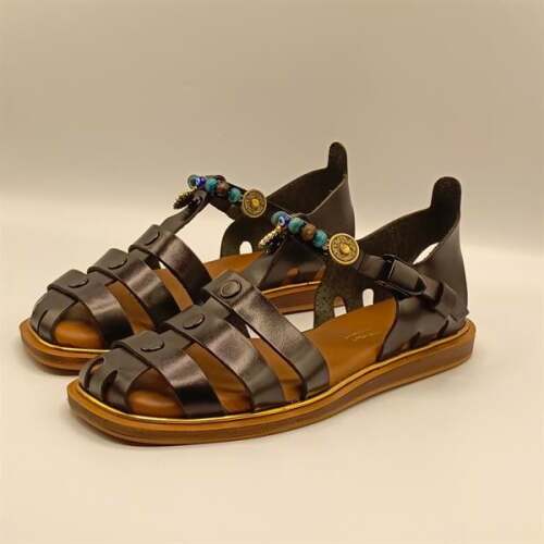 Cali Siyah Deri Düz Kadın Sandalet - 4