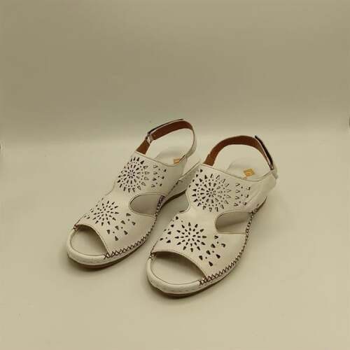Calina Beyaz Hakiki Deri El Yapımı Kadın Sandalet – Konforlu Yaz Modeli - 4