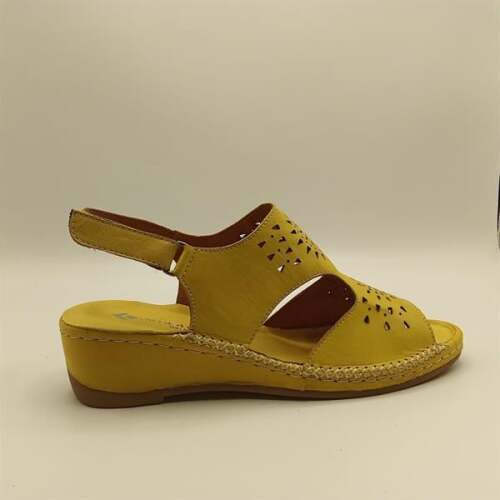 Calina Sarı Hakiki Deri El Yapımı Kadın Sandalet – Renkli Yaz Stili