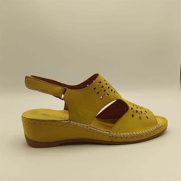 Calina Sarı Hakiki Deri El Yapımı Kadın Sandalet – Renkli Yaz Stili - 1