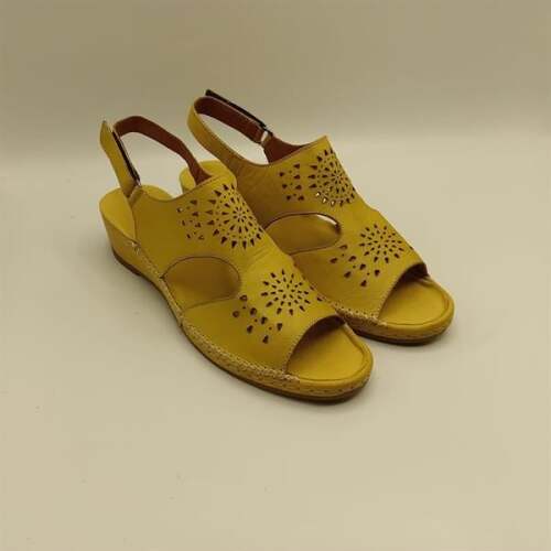 Calina Sarı Hakiki Deri El Yapımı Kadın Sandalet – Renkli Yaz Stili - 2