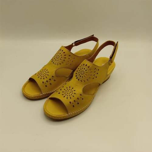 Calina Sarı Hakiki Deri El Yapımı Kadın Sandalet – Renkli Yaz Stili - 4