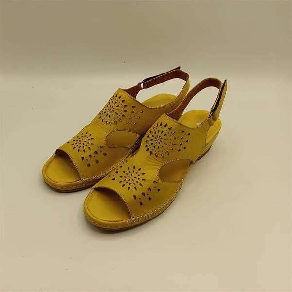 Calina Sarı Hakiki Deri El Yapımı Kadın Sandalet – Renkli Yaz Stili - 4