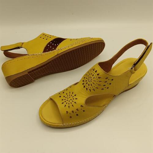 Calina Sarı Hakiki Deri El Yapımı Kadın Sandalet – Renkli Yaz Stili - 5