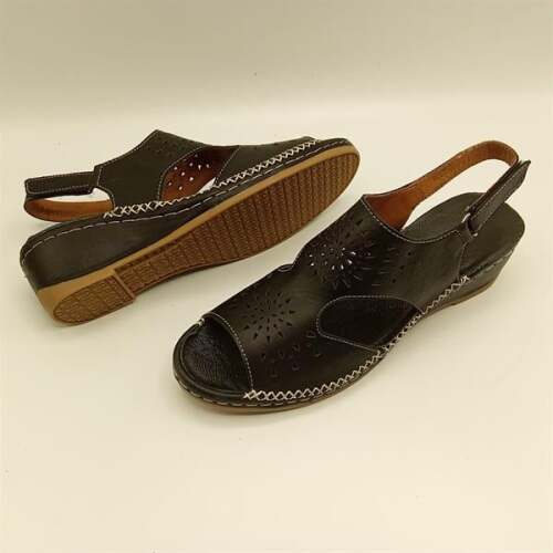 Calina Siyah Hakiki Deri El Yapımı Kadın Sandalet – Yumuşak Tabanlı - 5