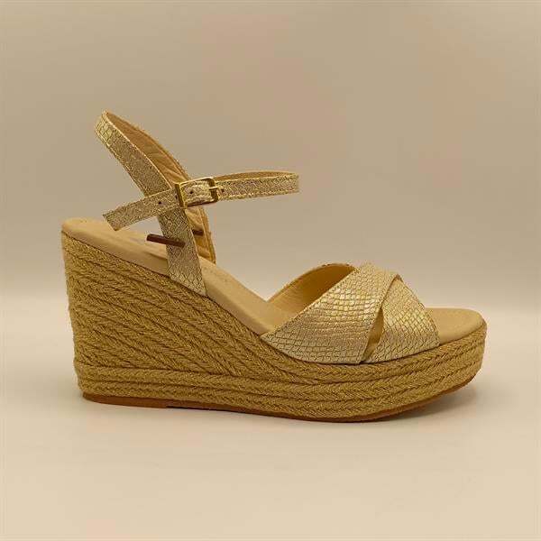 Camelia Gold Deri Dolgu Topuk Sandalet - 1