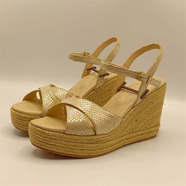 Camelia Gold Deri Dolgu Topuk Sandalet - 4