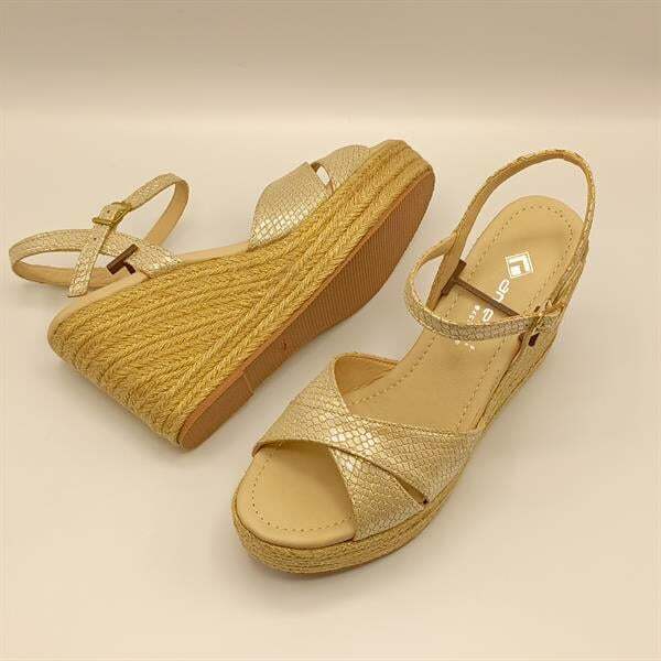 Camelia Gold Deri Dolgu Topuk Sandalet - 5