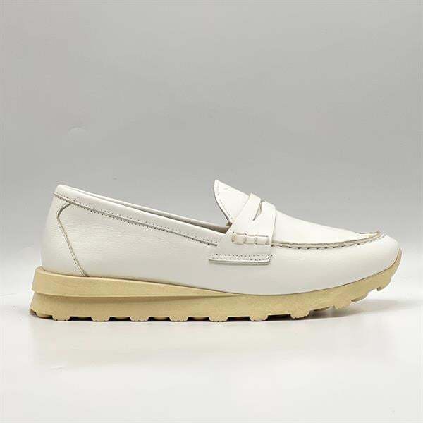 Carle Beyaz Hakiki Deri Kadın Loafer - 3 cm Termolight Taban - 1