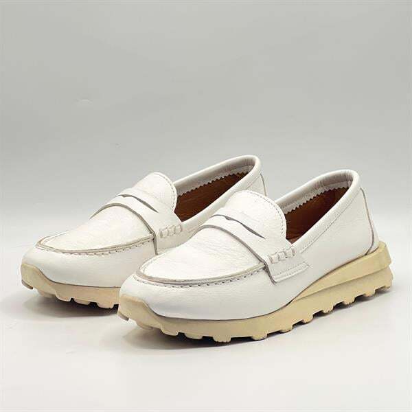 Carle Beyaz Hakiki Deri Kadın Loafer - 3 cm Termolight Taban - 4
