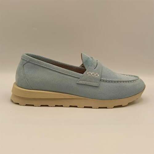 Carle Mavi Süet Kadın Loafer Ayakkabı