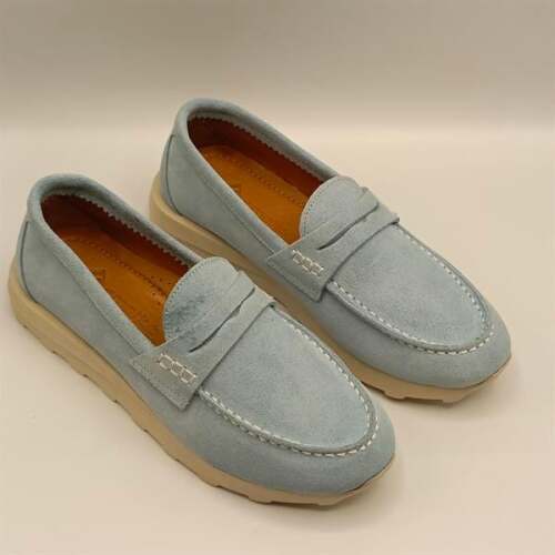 Carle Mavi Süet Kadın Loafer Ayakkabı - 2