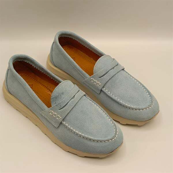 Carle Mavi Süet Kadın Loafer Ayakkabı - 2