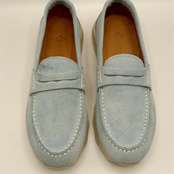 Carle Mavi Süet Kadın Loafer Ayakkabı - 3