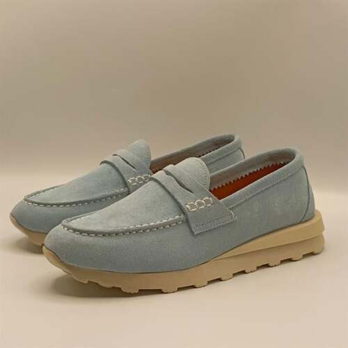 Carle Mavi Süet Kadın Loafer Ayakkabı - 4