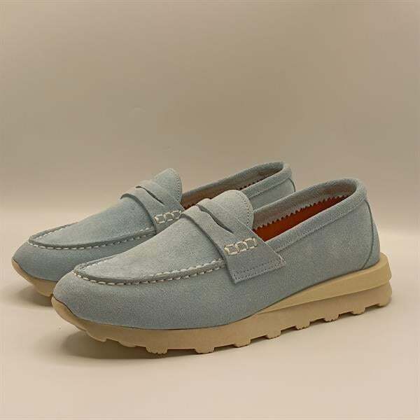 Carle Mavi Süet Kadın Loafer Ayakkabı - 4
