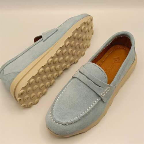 Carle Mavi Süet Kadın Loafer Ayakkabı - 5