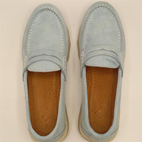 Carle Mavi Süet Kadın Loafer Ayakkabı - 6