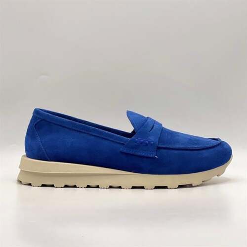 Carle Parlak Mavi Hakiki Süet Deri Kadın Loafer – 3 cm Termolight Taban 