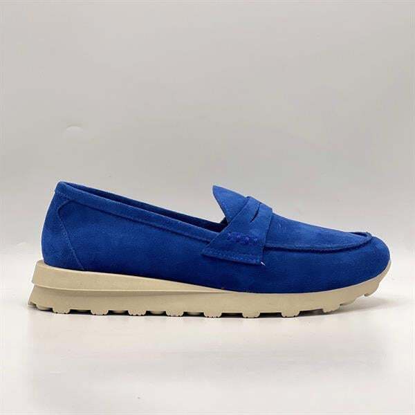 Carle Parlak Mavi Hakiki Süet Deri Kadın Loafer – 3 cm Termolight Taban - 1
